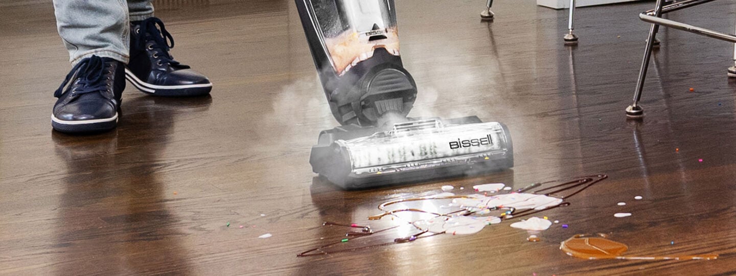CrossWave HydroSteam Multi-Surface Wet Dry Vacuum Vacuuming and Cleaning Spill on Hard Flooring