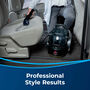 Woman cleaning car seat. Text: Professional Style Results.